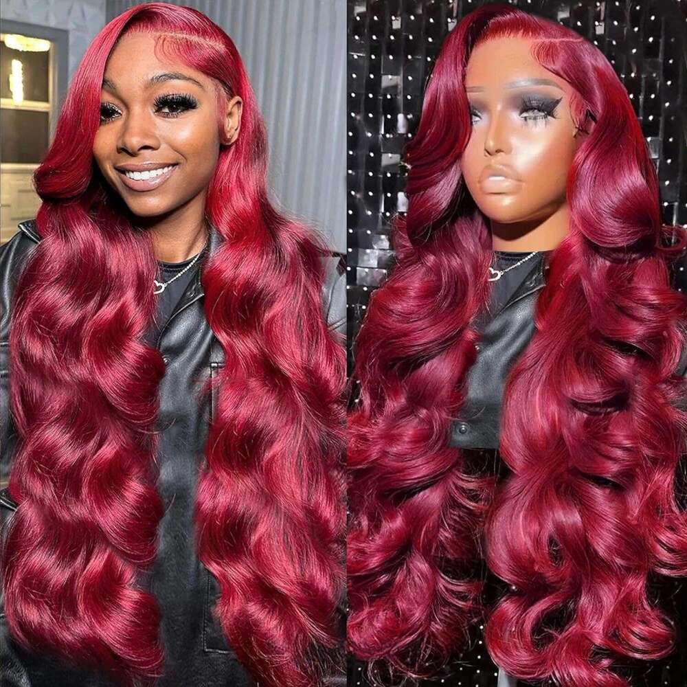Body Wave Bury 13x6 Hd Lace Frontal 100% Human Hair Wig For Women 30 34inch 99j Red Colored Cheap Wigs On Sale 250 Density