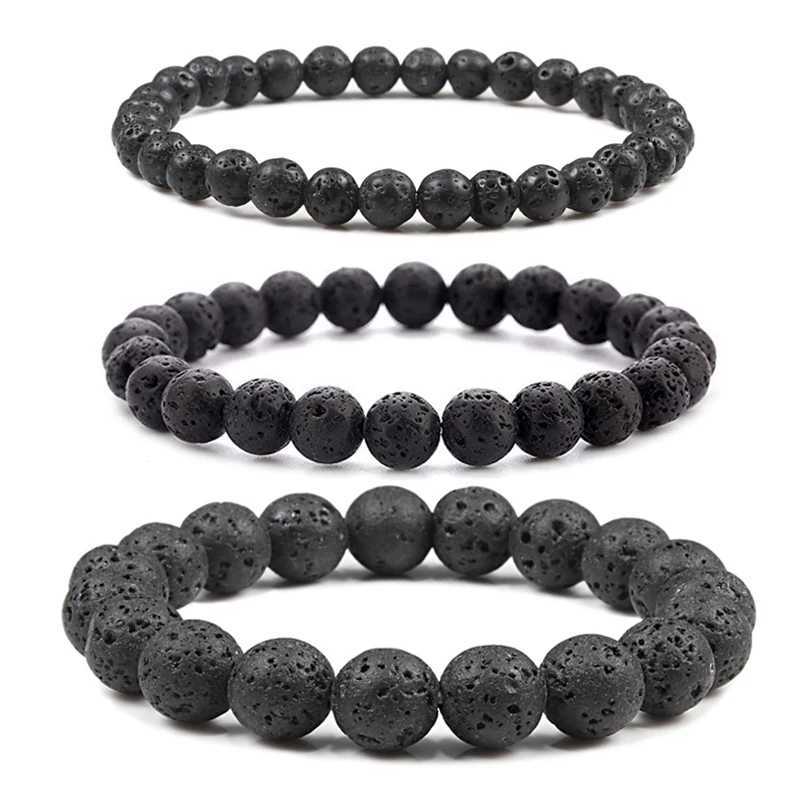 Charm Bracelet Natural Stone Beads 6/8/10mm Volcanic Lava Tiger Eye Beads Elastic Bracelets For Men Women Jewelry pulsera hombreX240921
