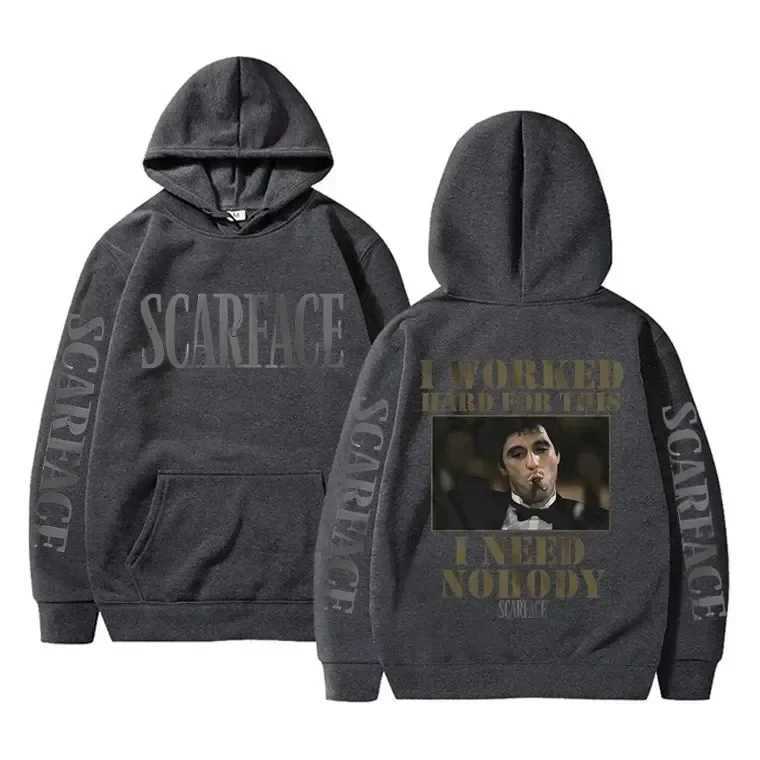 I work hard for this matter I dont need anyones scar face hoodies mens casual sweaters vintage hoodies Pullover mens hoodies W240921