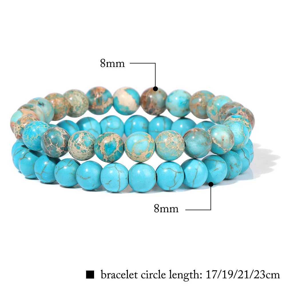 2pcs Natural Stone Bracelet Amethysts Fluorite Green Aventurine Turquois 8mm Beads Bracelet Set For Women Men Friendship JewelryX240921