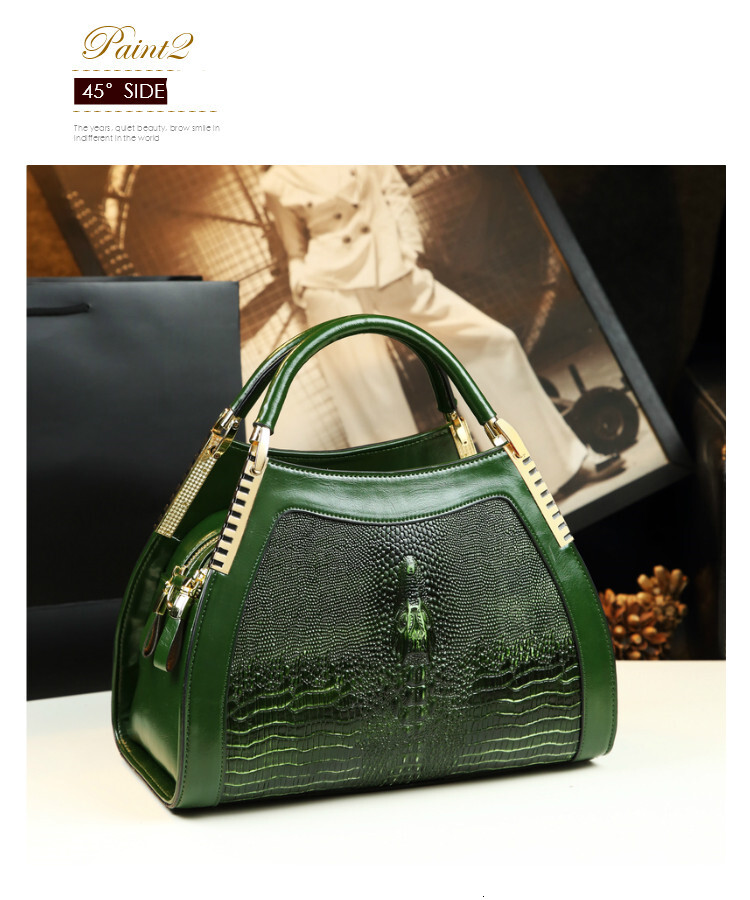 Genuine leather crocodile pattern handbag Women middle-aged female mother shoulder messenger multi-layer large bag