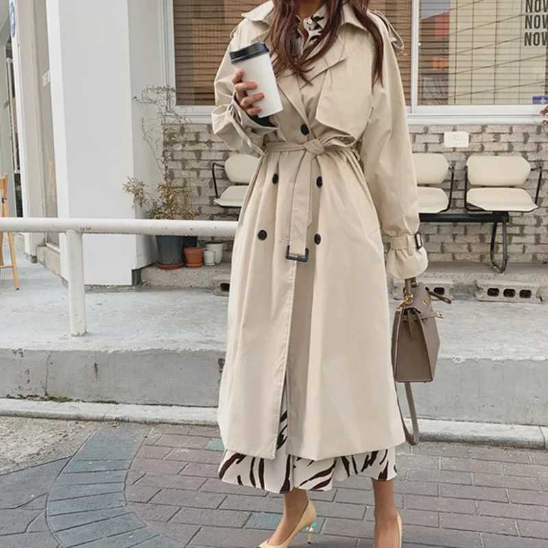 New Arrival 2022 Womens Long Trench Coats Oversized Streetwear Loose Cotton Overcoats WindbreakerX240921