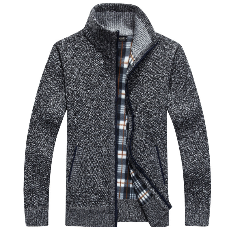 Men Zipper Knit Thick Warm Knitted Cardigan 2021 Fall/Winter Men's Casual Business Coat Faux Fur Wool Sweater Jacket