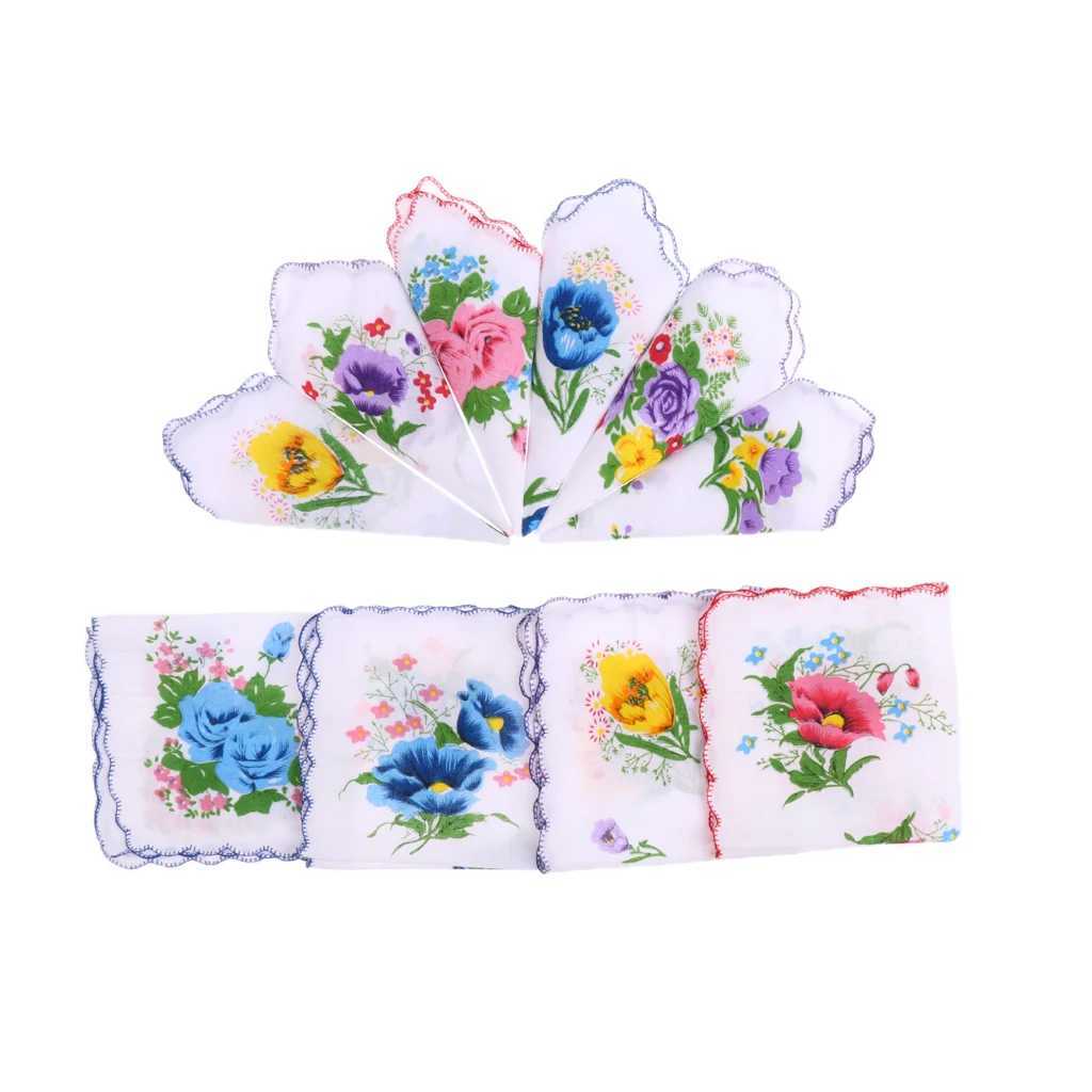 10Pc Vintage Flower Handkerchief Square Hankies Hanky Women Kids GiftX240921