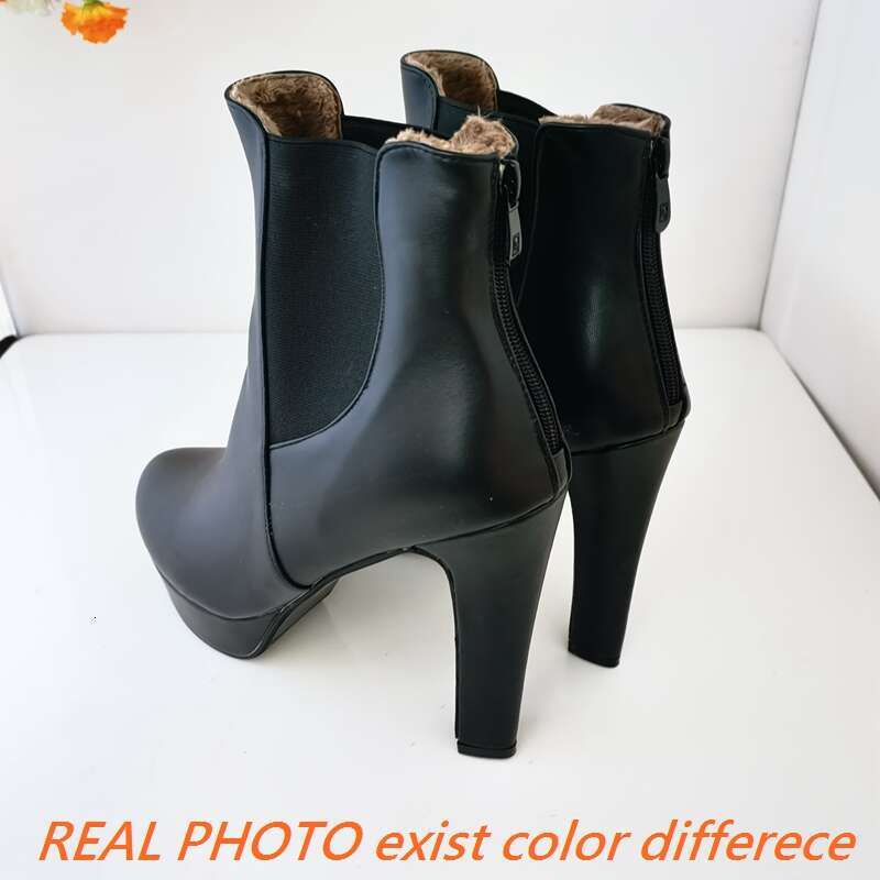 REAVE CAT Fashion Women's Ankle Boots Platform Sexy 12Cm High Black White Heels Shoes Ladies Zip Large Size 34-50 F1494
