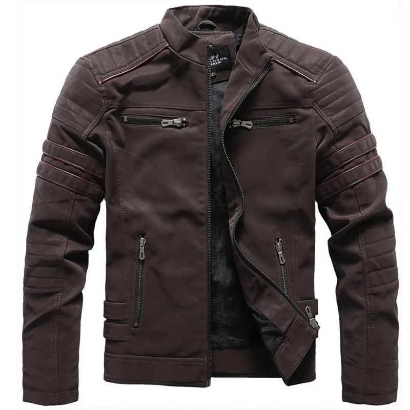 Autumn and winter leather jacket mens fashionable stand up collar motorcycle jacket mens casual zipper washing retro PU leather jacket W240918