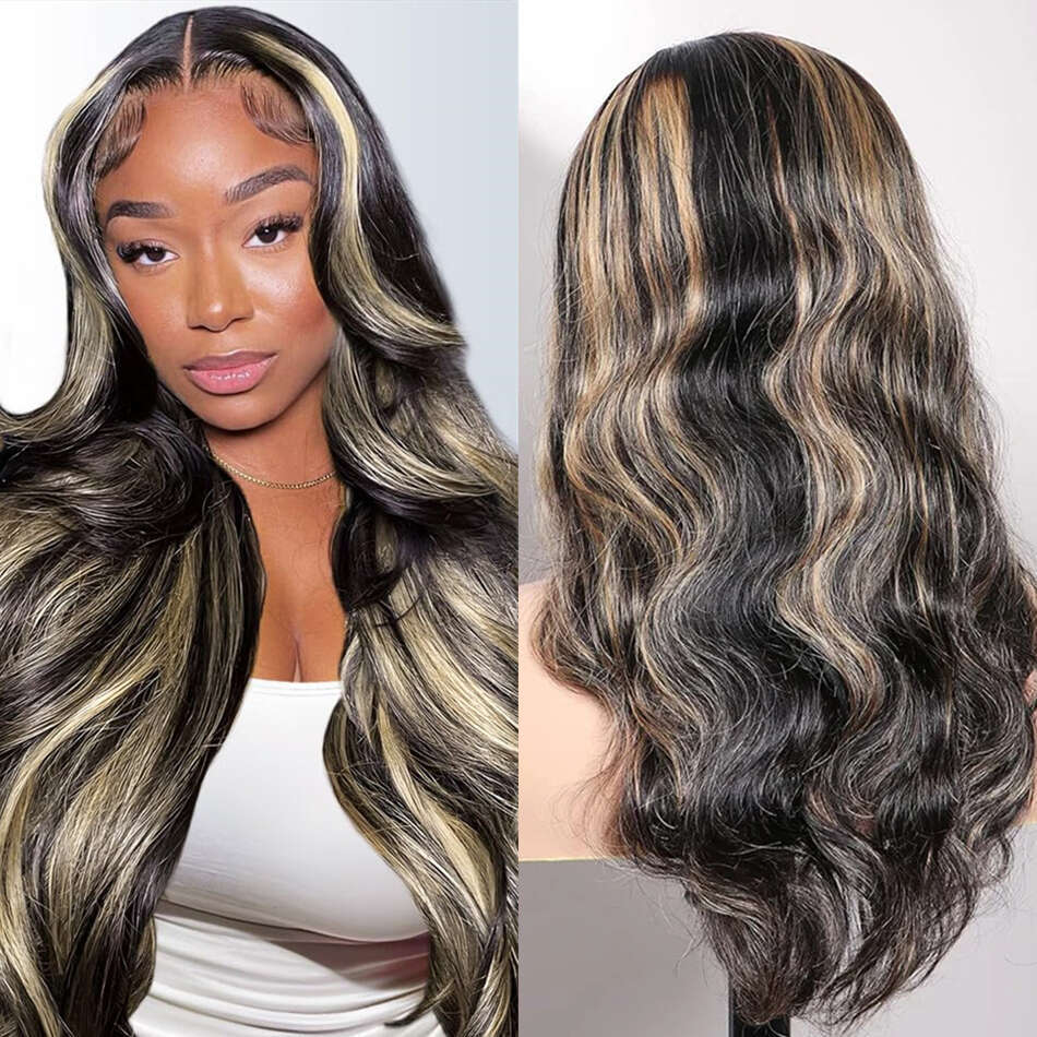 13x6 Frontal Body Wave Human Hair Wigs Blonde 27 with Black Pre Plucked 13x4 Highlight Transaprent Lace Front Wig for Women
