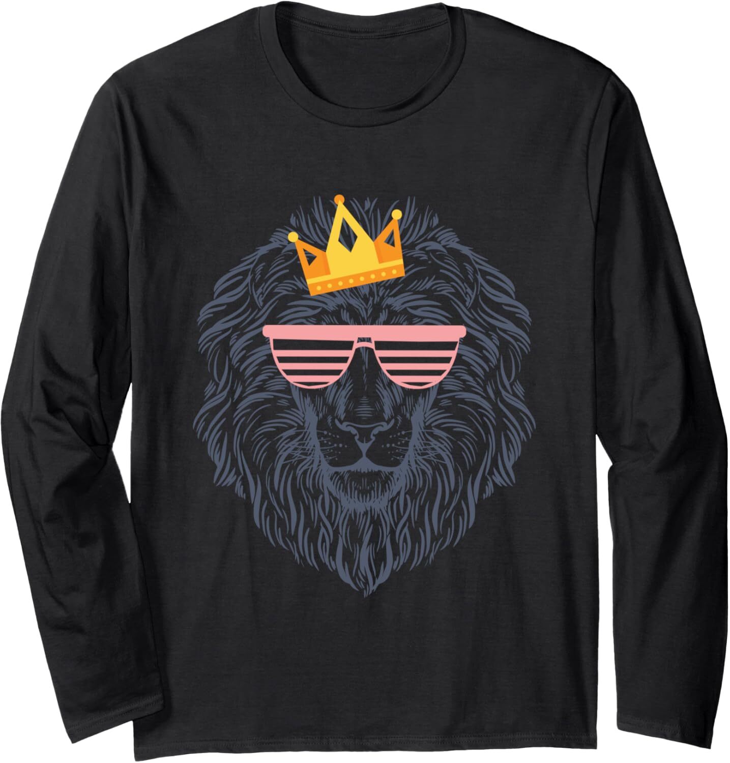 Long Sleeve Shirts for Men sweatshirt Lion Wearing Pixel Glasses Hipster Style Long Sleeve Tee Streetwear Casual tops clothes
