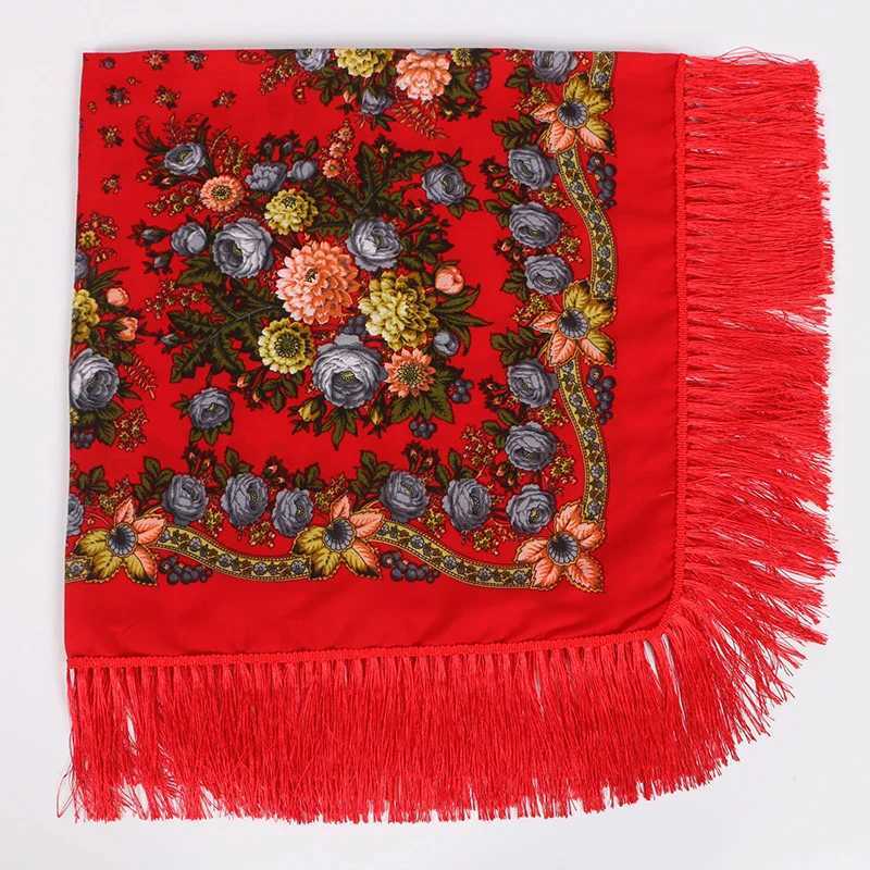 Autumn/Winter Cotton Russian Ethnic Style Scarf Printed Scarf Womens New Square Multi functional Ruffle Shawl W240921