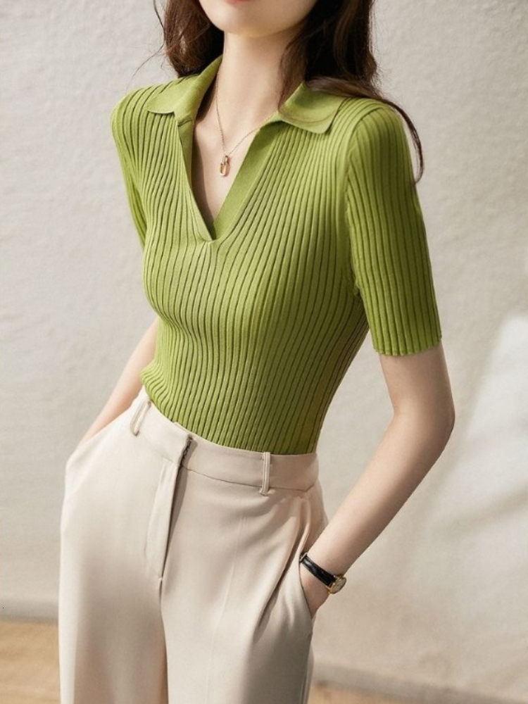 Women's Polo Shirt Slimming T-shirt Plain White Knitted Women's T-shirt Fashion Trend 2024 High Quality Fashion Beautiful Youth Free Shippin