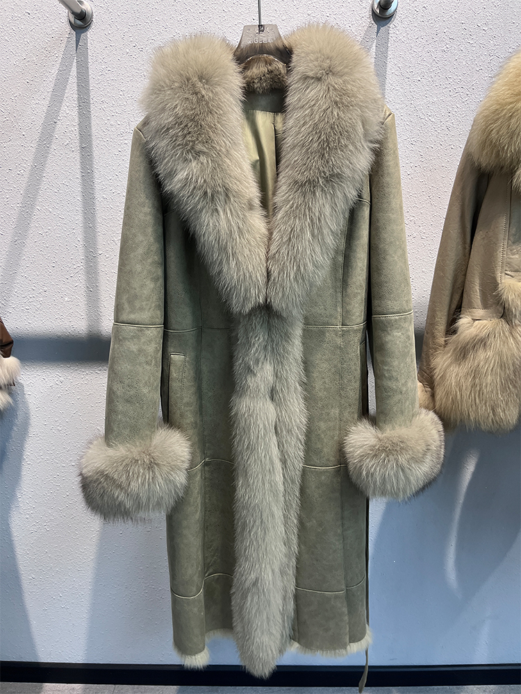 2024 New Fashion Winter Real Fox Fur Collar Women Natural Rabbit Jacket Outwear Long Thick Warm Female Coat