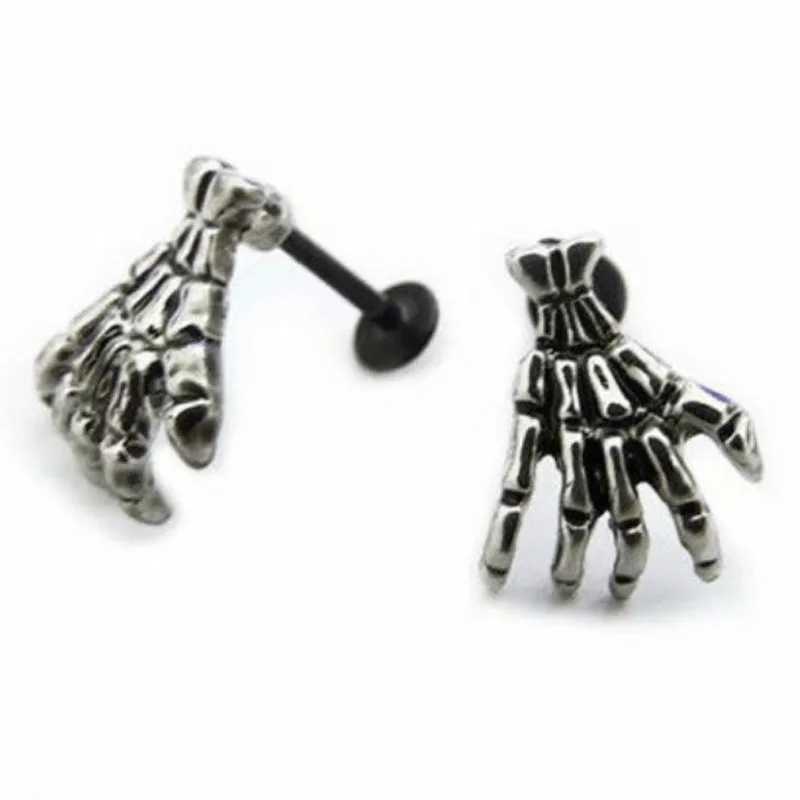 Skull Devil Hand Lip Piercing Jewelry Skeleton Labret for Women Men Palm Stud Earrings Christmas Gift Hot Unique Punk Metal 1pc Y240921