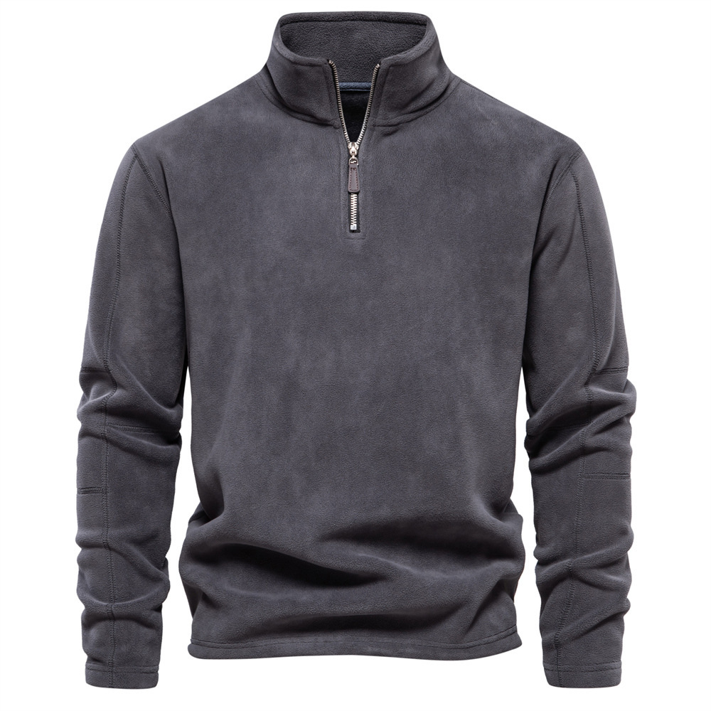 Autumn And Winter New Men Sweater Lamb Wool Half High Neck Zipper Solid Color Warm Pullover Casual Daily Men's Sweatshirt