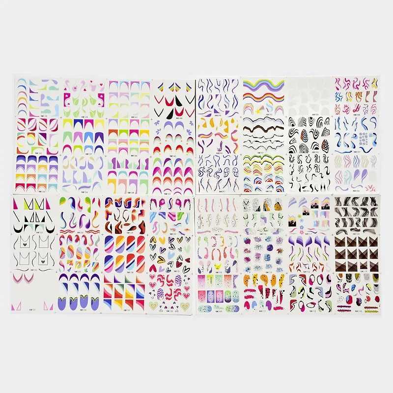 French cutting-edge nail slider stickers tattoos geometric lines nail art transfer water sticker decoration W240823