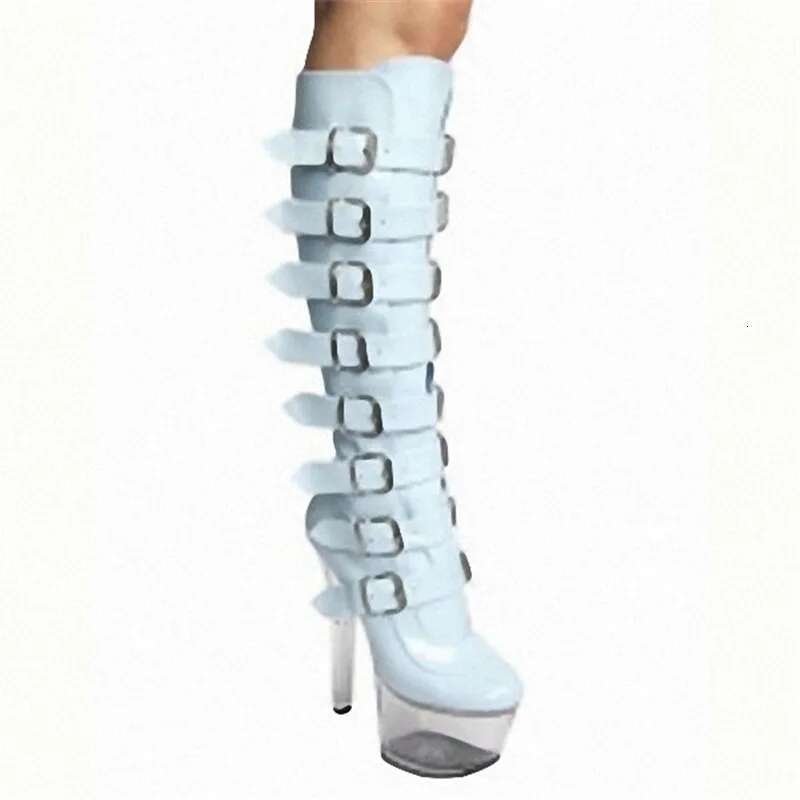 Belt Buckle 17Cm High-Heeled Large-Size Patent Leather Solid-Color Model Nightclub Women's Boots