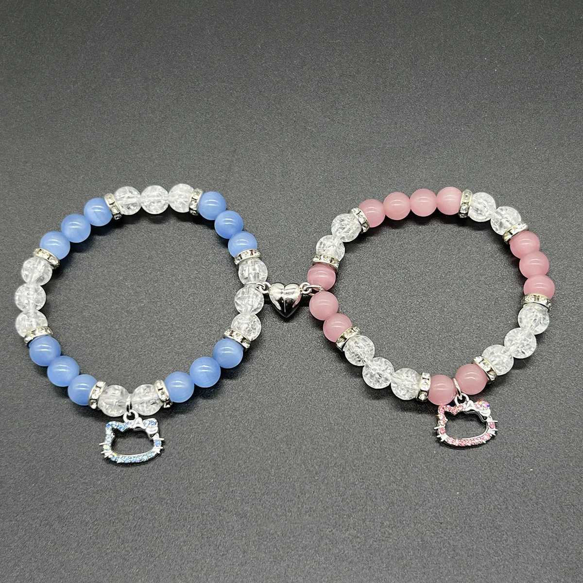 Halloween Spider Hello Cat Beads Charm Bracelets for Women Heart Magnetic Matching Couple Bracelets Girls Festival Jewelry GiftsXJ241214