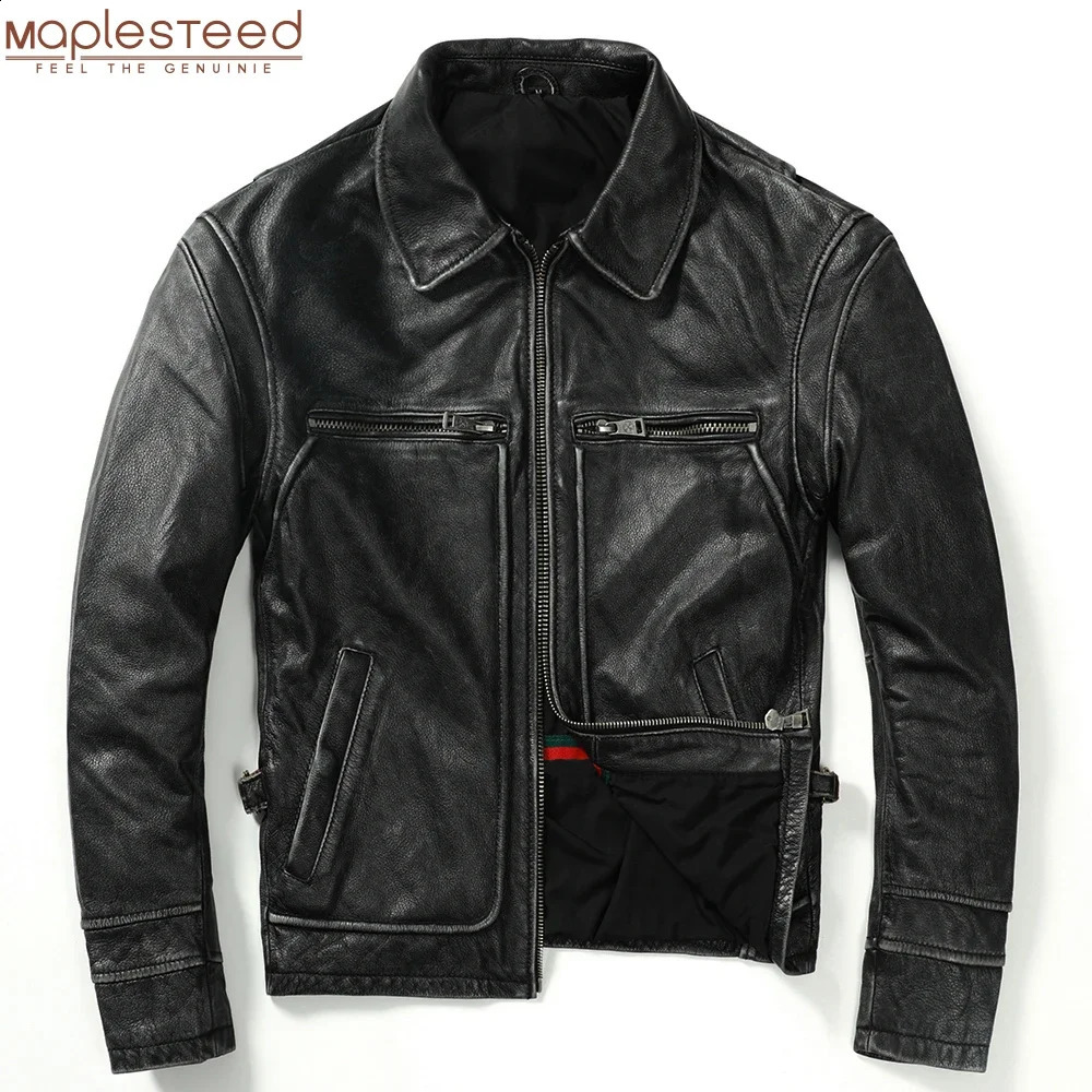 Retro mens leather jacket thick 100% natural denim motorcycle jacket winter mens leather clothing 3 colors M100 240919