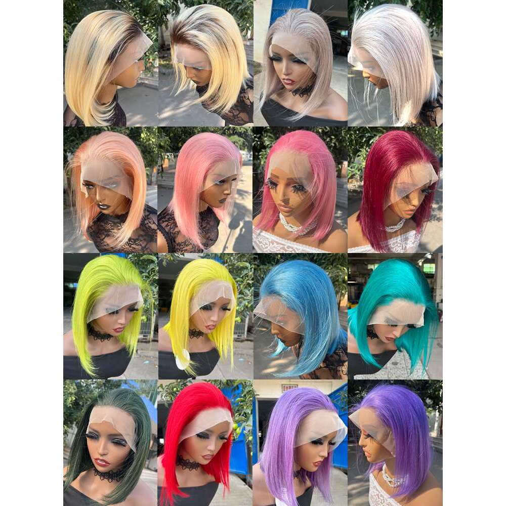 Lime Front Human Hair Green Wig Short Bob Straight 13X4 Colored Lace Frontal Wigs Rose Neon