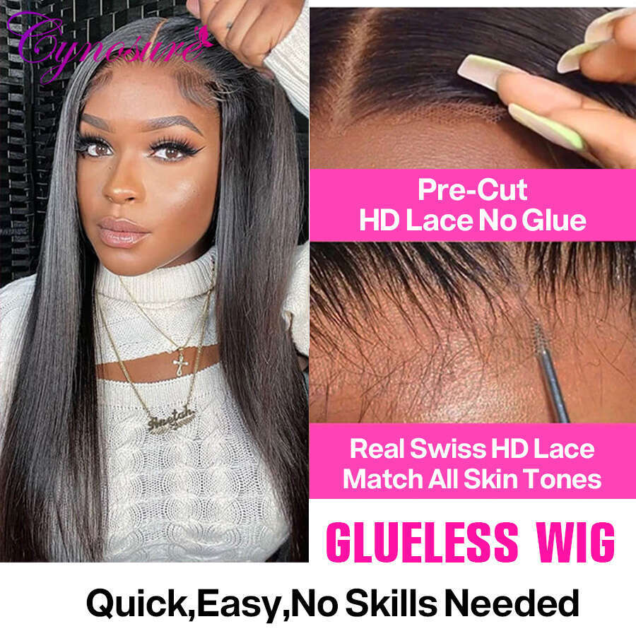Cynosure 13x4 Glueless Ready to Wear Pre plucked Brazilian Straight Lace Front Wigs For Women Human Hair Wig