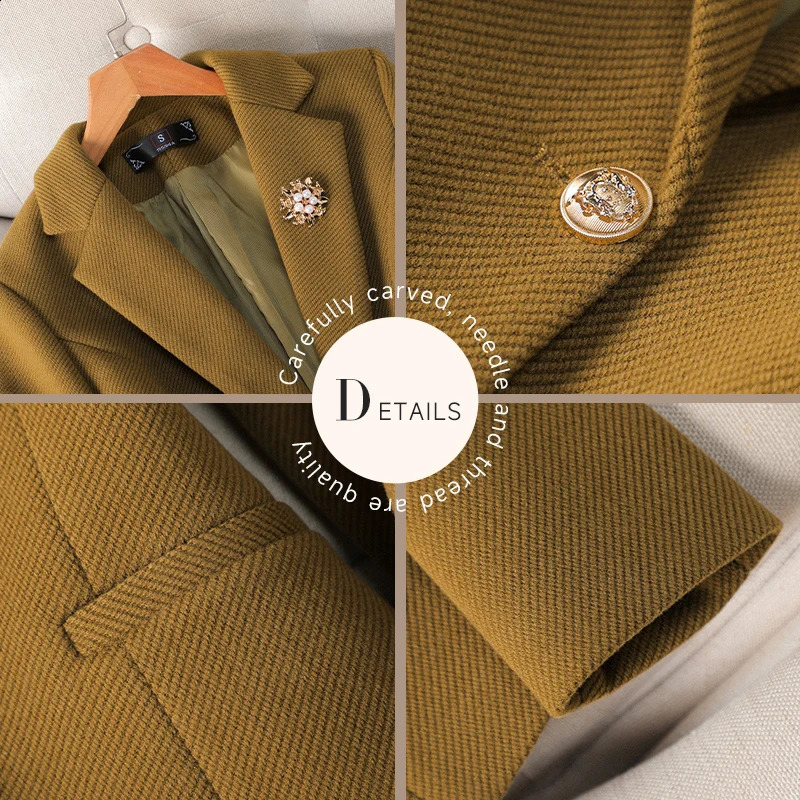 Women Ginger Yellow Office Ladies Elegant Long Sleeve Work Blazer Coat Autumn Winter 2024 Fashion Gray Jacket Tops 240918