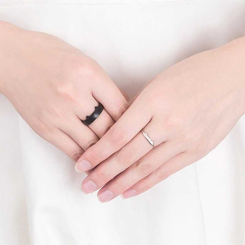 2Pcs White Black Cute Cat Rings Set Adjustable Cat Ears Animal Finger Ring Couple Cartoon Kitten Pet Gift Jewelry for Women TeenX240921