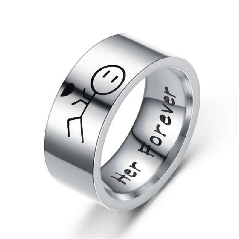 Couple Heart Rings His Always Her Forever Stainless Steel Ring For Women and Men Lovers Couples Jewelry rings halloween giftX240921