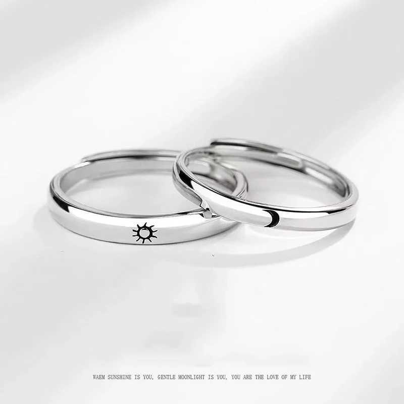 2 Pcs/Pair Sun Moon Matching Couple Friendship Lover Open Adjustable Rings Set Minimalist Engagement Wedding Rings Lovers KitX240921
