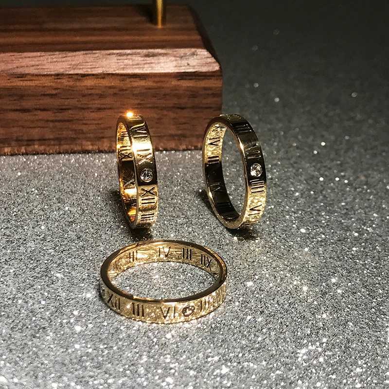 Ramos Fashion Zircon Roman Number Couple Ring Rose Gold Color Woman Gift Titanium Steel Jewelry Not Change Color Drop ShippingX240921
