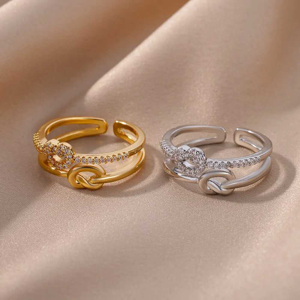 Multilayer female Rings Gold Color copper zircon light luxury Rings for Women Fashion Waterproof Couple Jewelry Gift AccessoriesX240921