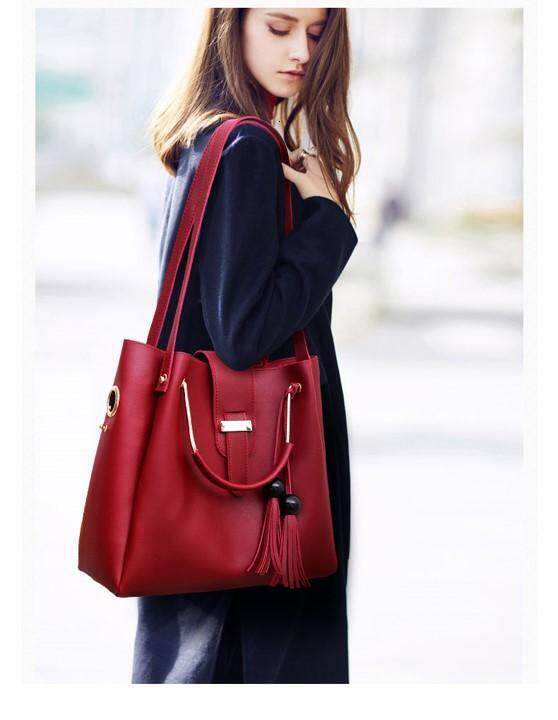 (3-in-1 Set) DO Ladies PU Leather Female Women Shoulder Handbeg Beg Tangan Wanta terbaru 2024 Women's Bag Handbag (Type 34)