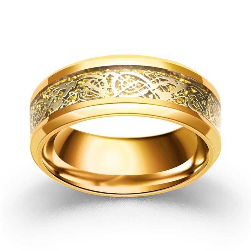 Charm Gold-Color Couple Rings - Mens Stainless Steel Dragon Pattern Rings Womens White Zircon Ring Set Bridal Wedding JewelryX240921