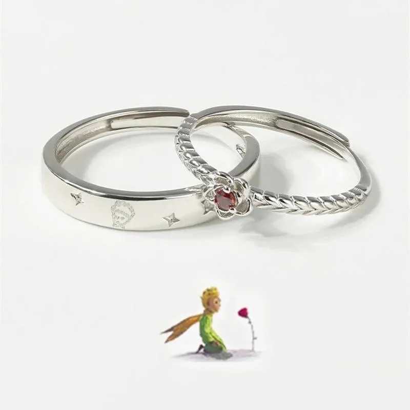Anime Little Prince and Rose Cartoon Couple Rings Unisex Cosplay Adjustable Opening Ring Set Jewelry Cosplay Party AccessoriesX240921