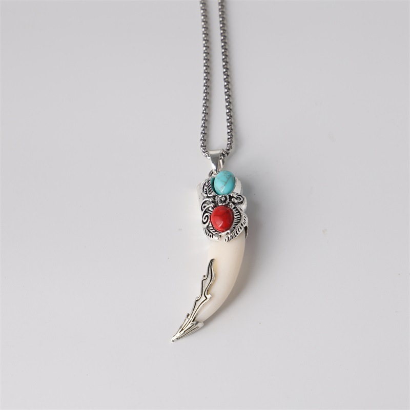 Wolf tooth necklace titanium steel men's and women's versatile domineering pendant ornament vintage long chain Free shipping