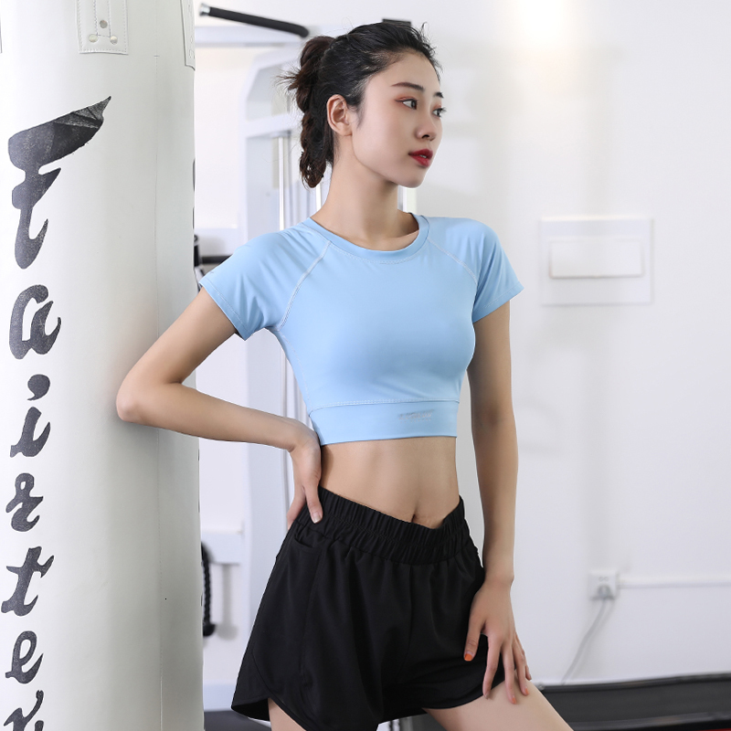 Soft Fabric Breathable Sports Wear Women Short Sleeve Tops Cropped Fiess Running Workout Yoga T Shirt