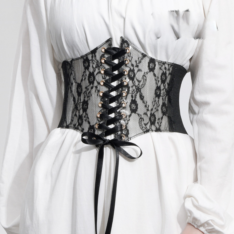 Fashion wide lace waist cover women's all-in-one dress top decorative belt Silk elastic belt waist cover