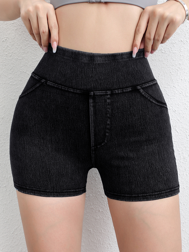 Running Women High Waist Butt Lifting Yoga Denim Fiess Workout Sport Shorts