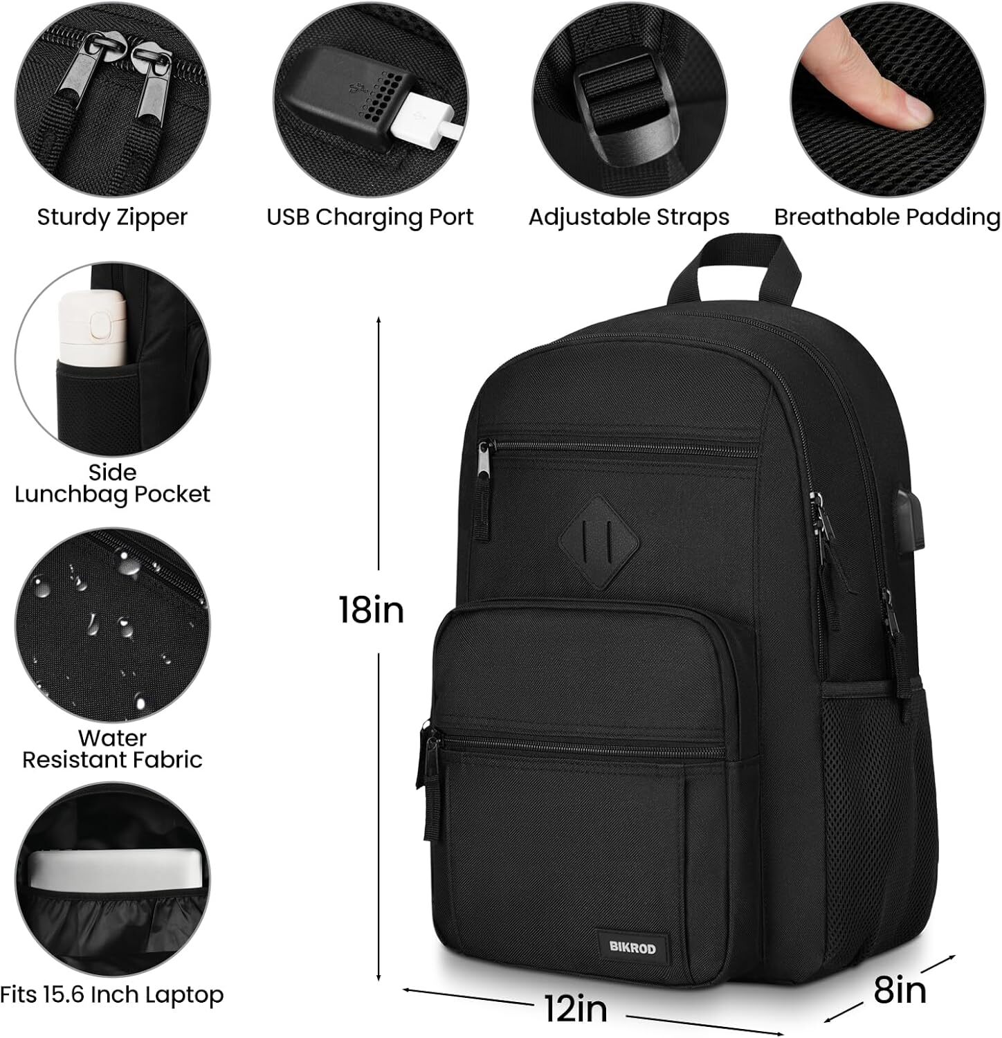 Men Women, for Teens Boys and Girls, Lightweight Casual High School Bobag, Daily-use Travel Laptop Backpack with USB Charging Port Fits 15.6 Inch