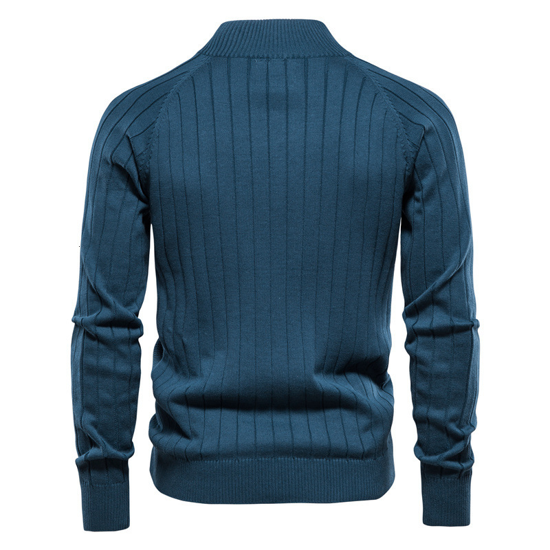 Solid Color Basic Business Casual Zipper Knitted Cardigan High-Quality Men's Pullover Knit Sweater Mens Clothes