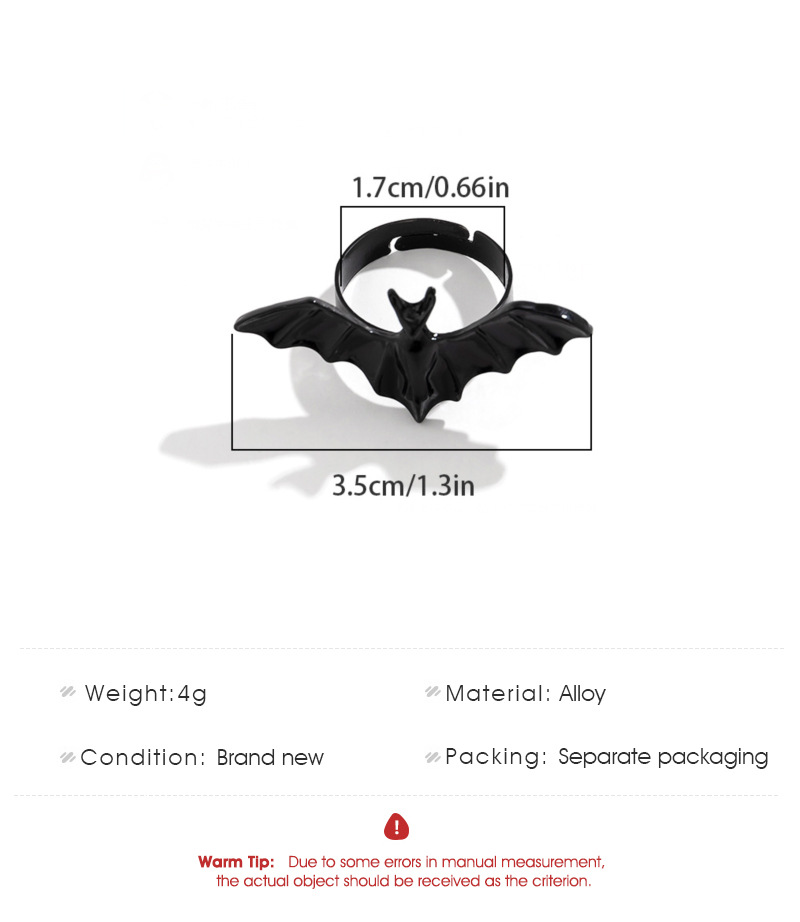 New Dark Personalized Gothic Open Bat Ring Men's and Women's Jewelry 4-piece set