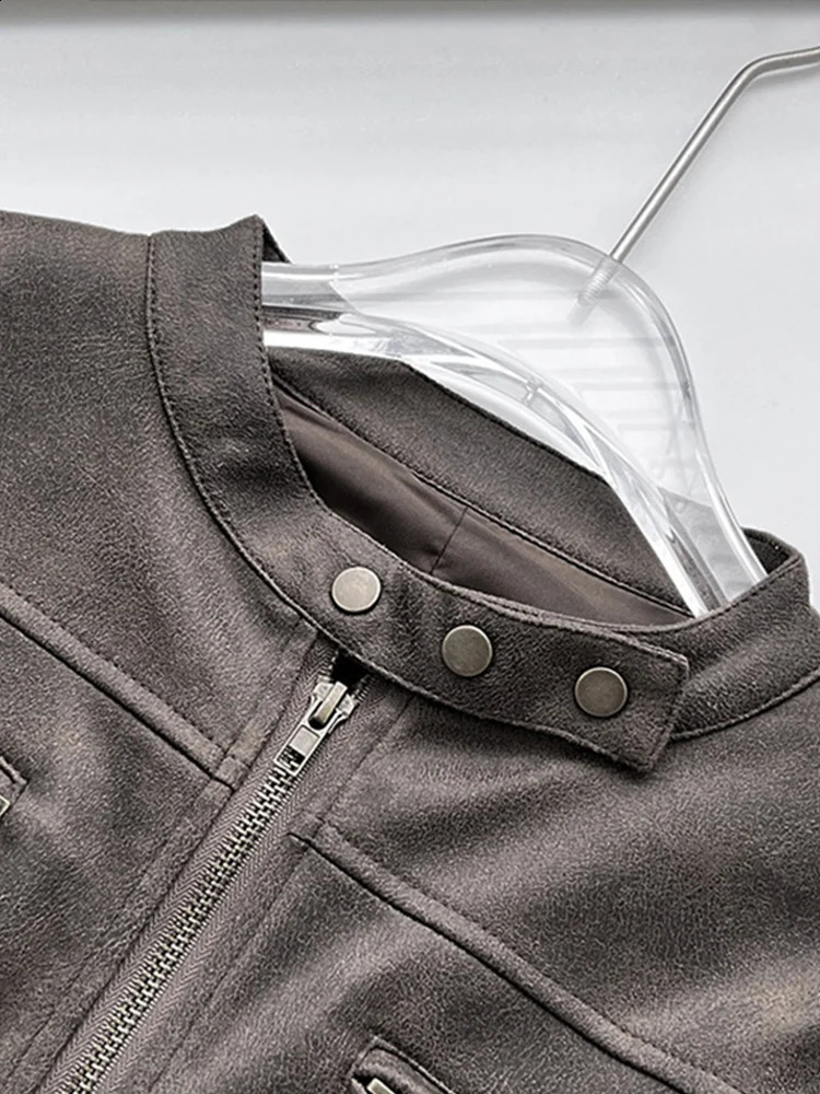 Retro Autumn Women Crop Jacket Fashion Long Sleeve Suede Fabric Slim Female Coat 2024 Locomotive Solid Ladies Streetwear 240930