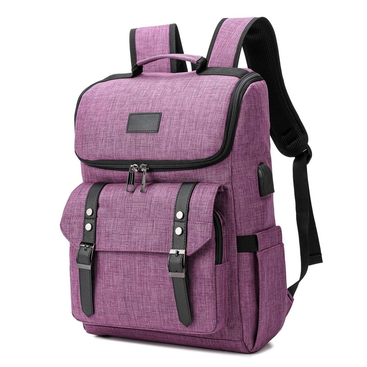 Vintage Travel with usb Charging Port for Women & Men College Backpack Fits 15.6 Inch Laptop Grey