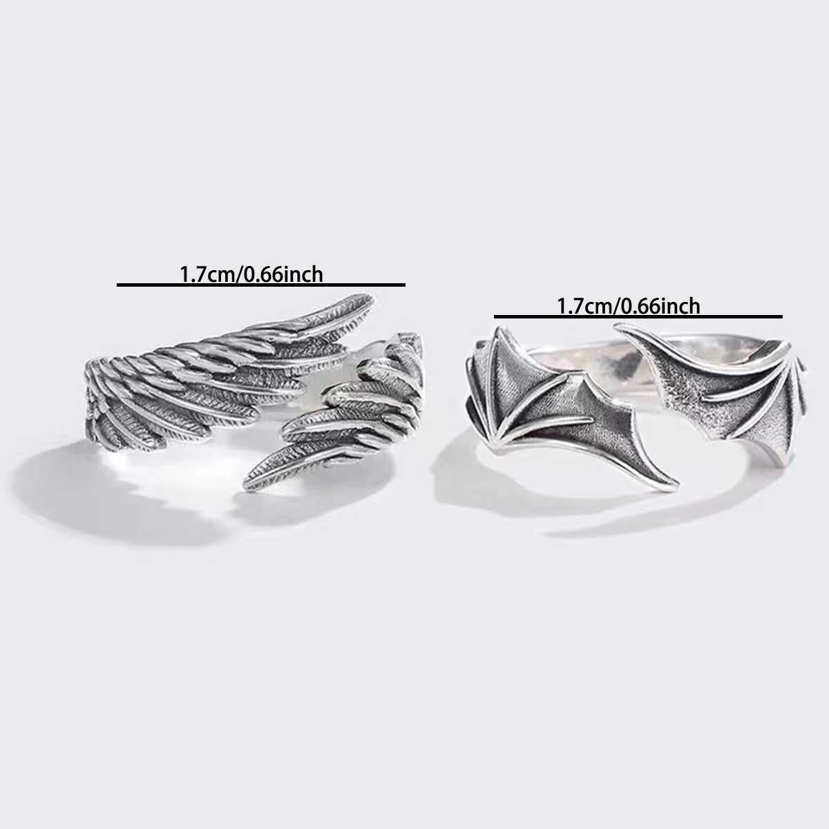 1 Pair Of Fashionable Angel and Demon Wing Open Ring For Men and Women Couple Temperament Matching RingX240921