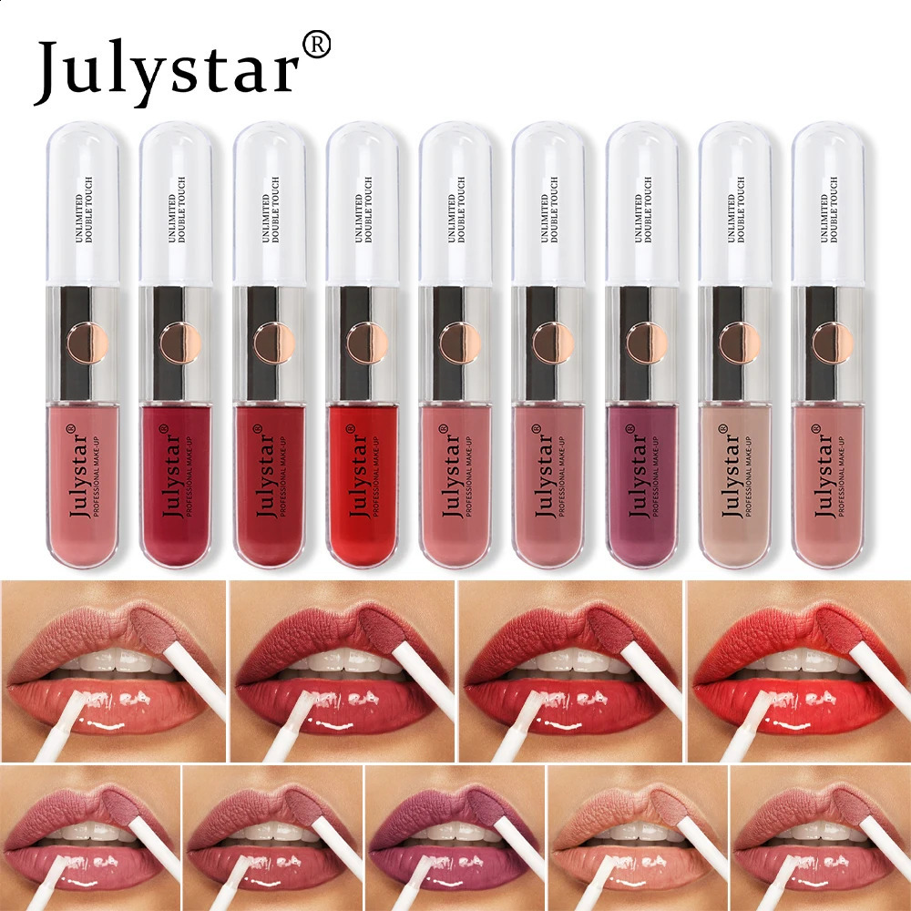 Julystar Double Headed Lip Glaze Non fading Staying Cup Water Light Waterproof and Anti Sweat Gloss 240911