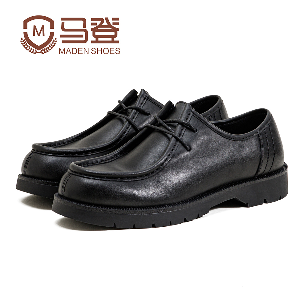 Maden 2024 New American Retro Wallabee British Casual Black Round Toe Derby Leather Low Top Shoes For Men's Spring