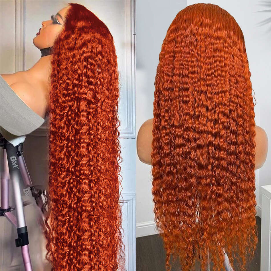 30 40 Inch Orange Ginger Deep Wig 250 Density 13x4 13x6 Curly Wave Color Lace Frontal Human Hair Wigs For Women