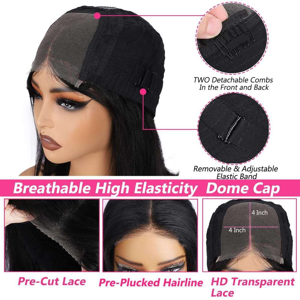 Glueless 100% #4 Chocolate Brown Ready To Wear Straight 4x4 Lace Front Human Hair Wig Colored Wigs For Women