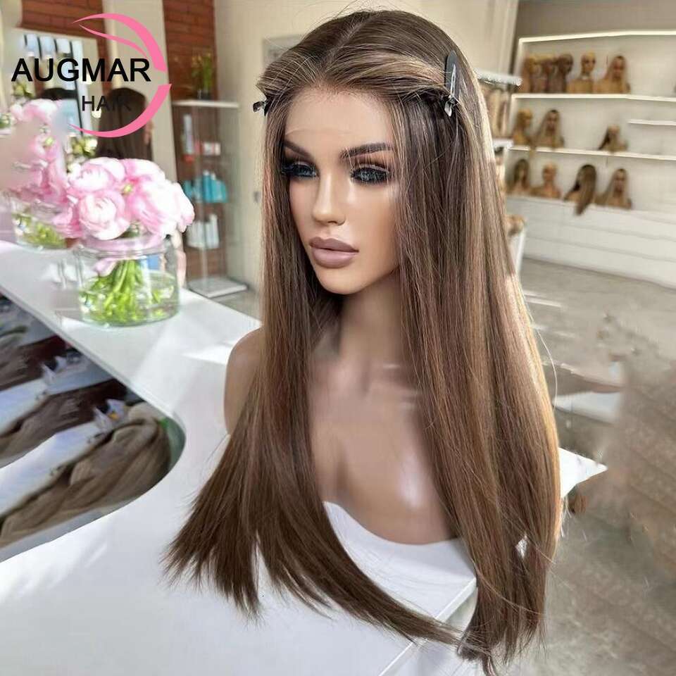 Transparent Chesut Brown Wigs Highlight Straight HD Frontal 13x6 360 Lace Front Wig Human Hair