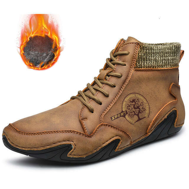 Fashion Leather Boots Autumn Winter Snow Casual Shoes Men Outdoor Light Ankle Antislip Warm atos