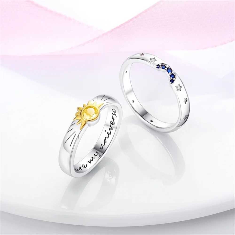 2 Pcs Ring Sets 925 Silver Jewelry Moon Sun Ring For Women Wife Valentiness Day Gift Jewellery Lover 2 IN 1 Statement BandX240921