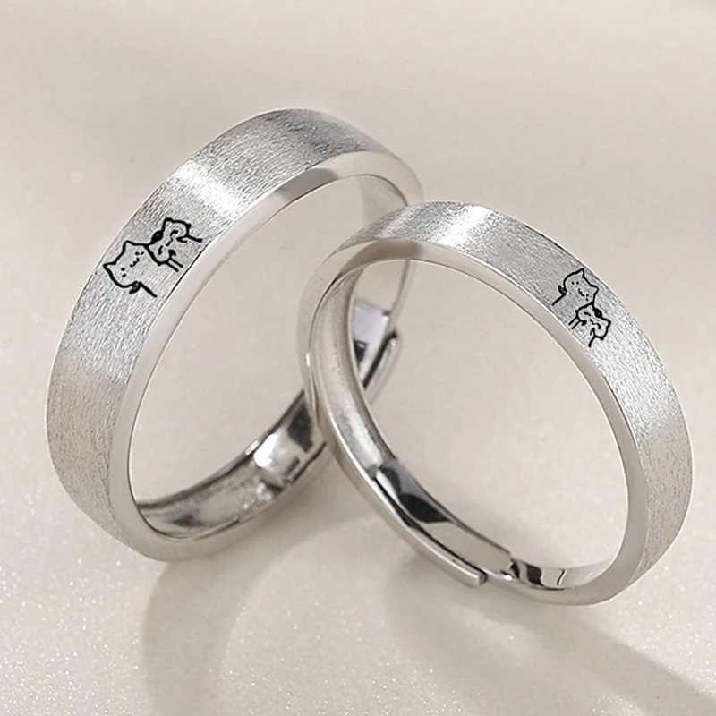 1Pair Couple Rings Cute Kitten Sliver Open Ring For Women Men Adjustable Finger Rings Romantic Lovers Anniversary Jewelry GiftX240921